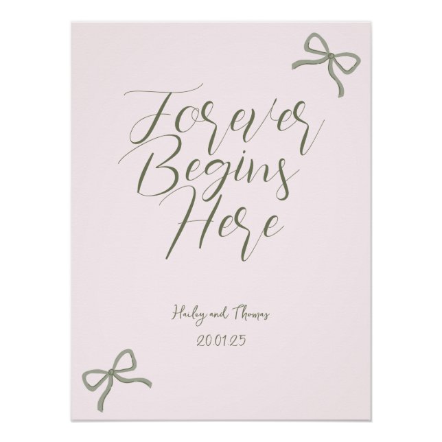 Grün-rosa-Bow-Hochzeitszeichen Poster (Vorderseite)