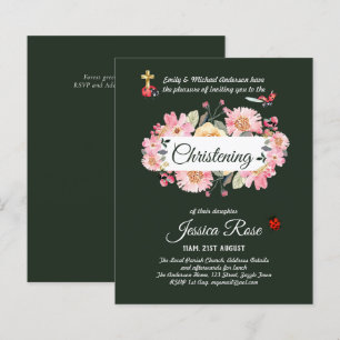 Grün rosa florales Christening lädt Taufen ein