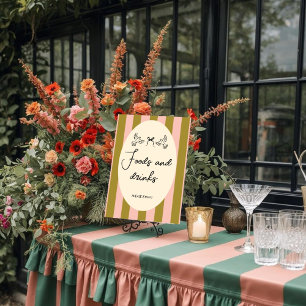 Grün rosa gestreifte “Essen und Trinken” Hochzeit Poster