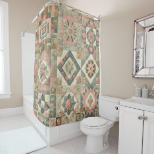 Grün Rosa Patchwork Landhausstil Retro Blumen Farm Duschvorhang