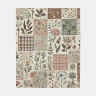 Grün & Rosa Patchwork Rustikal Retro Vintage Flora Fleecedecke
