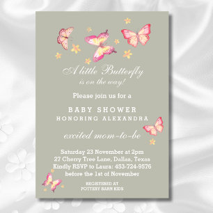 Grün rosa Pfirsichpfirsichbutterfly Babydusche I Einladung