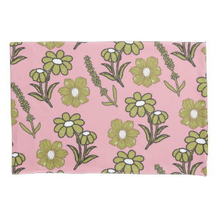 Grün rosa Retro Y2K funky Hippie Blumenmuster Kissenbezug