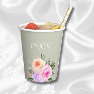 Grün rosa Rosen Blau Brautparty Pappbecher
