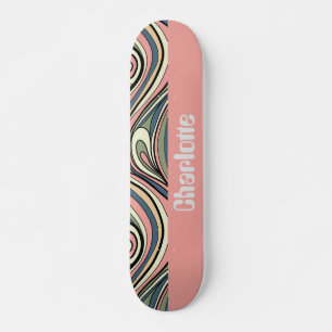 Grün, Rosa rot, dunkelblauer Retro Swirl Skateboard