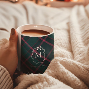 Grün & Rosa Tartan Benutzerdefiniertes Monogramm Kaffeetasse