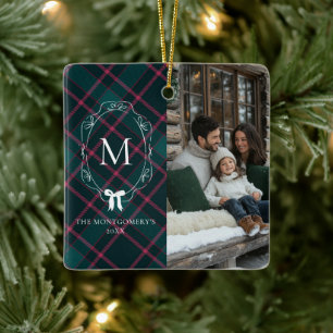 Grün & Rosa Tartan Koketten-Schleife-Monogramm Keramikornament