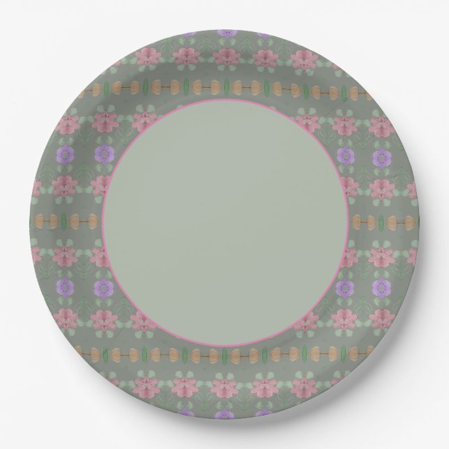 Grün rosa und Mauve Pappteller (Vorderseite)