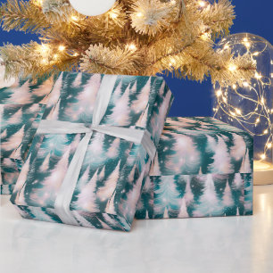 Grün rosa Weiße Bäume Moderne Weihnachten Geschenkpapier