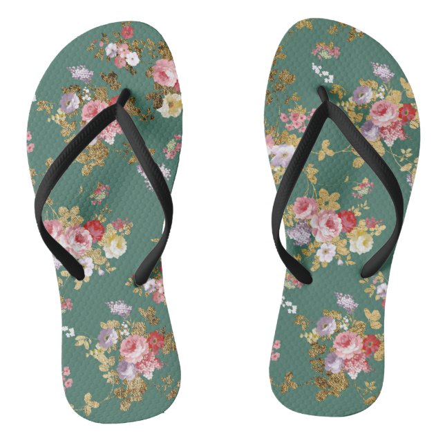 Grün-Rosagoldelegantes Blumen des Landes schickes Flip Flops (Fußbett)