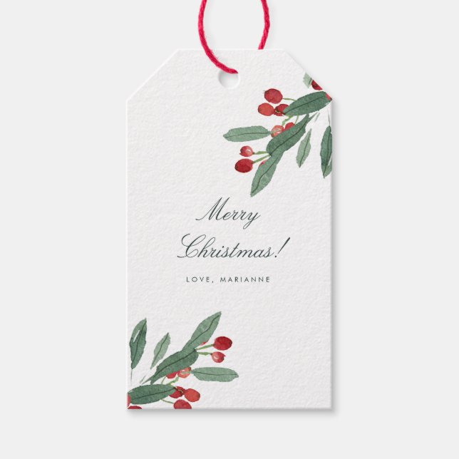 Grün & Rot Blätter & Beries Wasserfarbenurlaub Geschenkanhänger (Vorderseite)