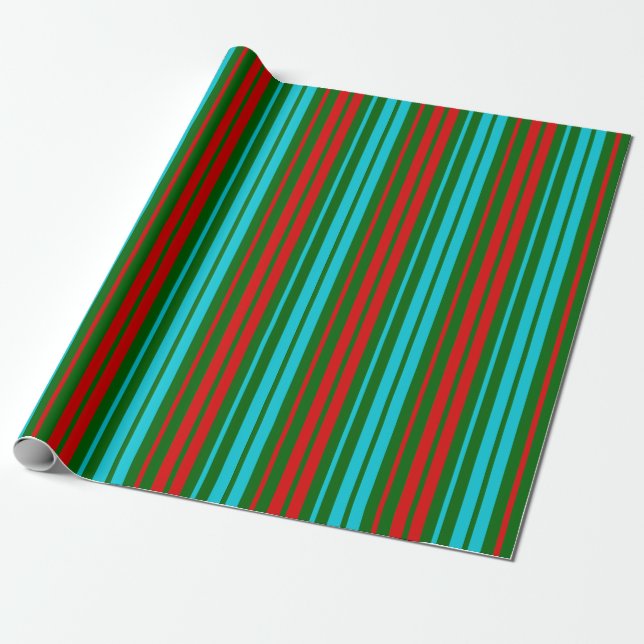 Grün Rot Blau Streifen Muster   Geschenkpapier (Ungerollt)