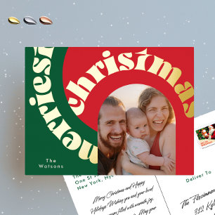 grün rot fett Weihnachten Gold oval eins Foto Folien Feiertagspostkarte