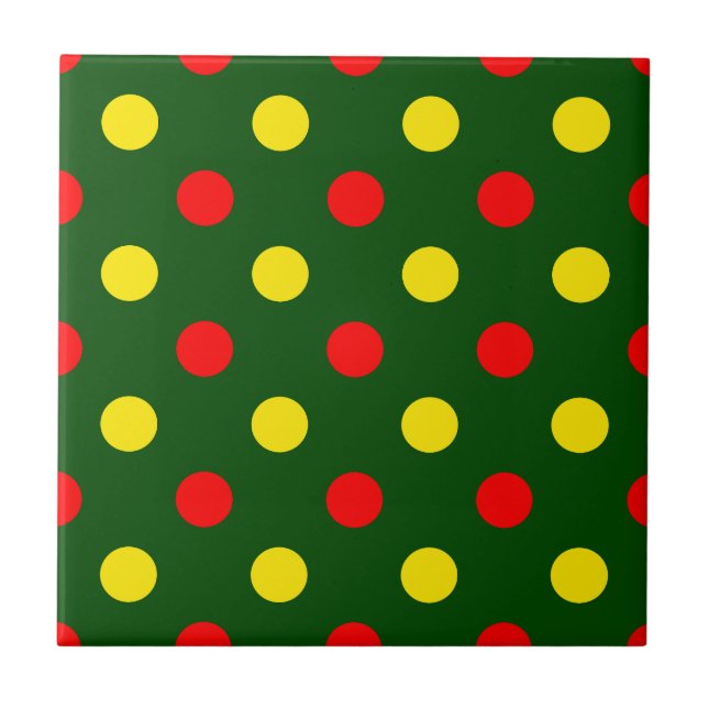 Grün Rot Gelb Polka-Punkte-Design  Fliese (Vorderseite)