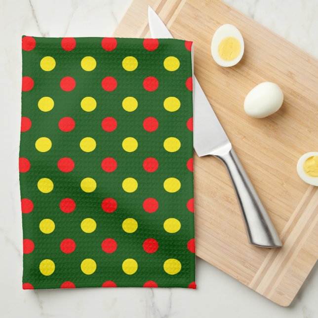 Grün Rot Gelb Polka-Punkte-Design  Geschirrtuch (Viertel Falte)