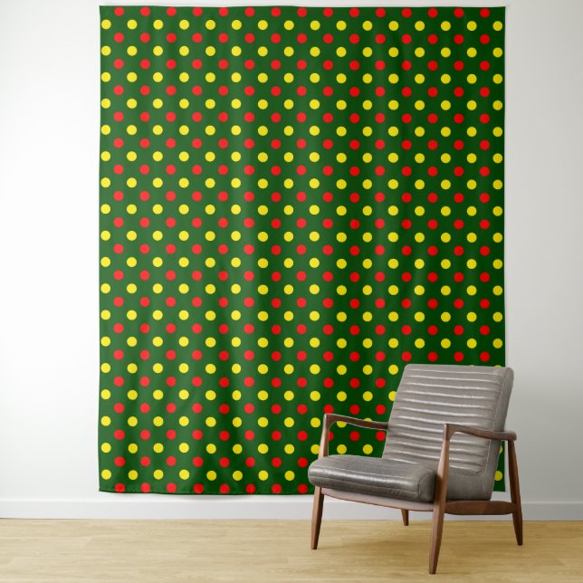 Grün Rot Gelb Polka-Punkte-Design  Wandteppich (Beispiel)