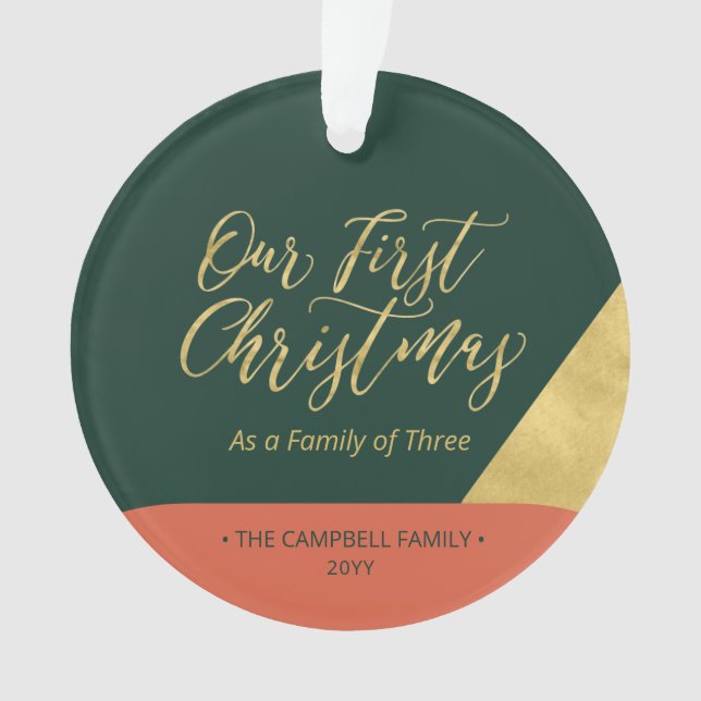 Grün, Rot & Gold Modernes Erstes Weihnachtsfest Fo Ornament (Vorderseite)