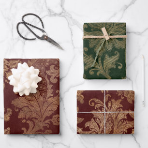 Grün, Rot und Gold Imitate Blumenweihe Weihnachten Geschenkpapier Set