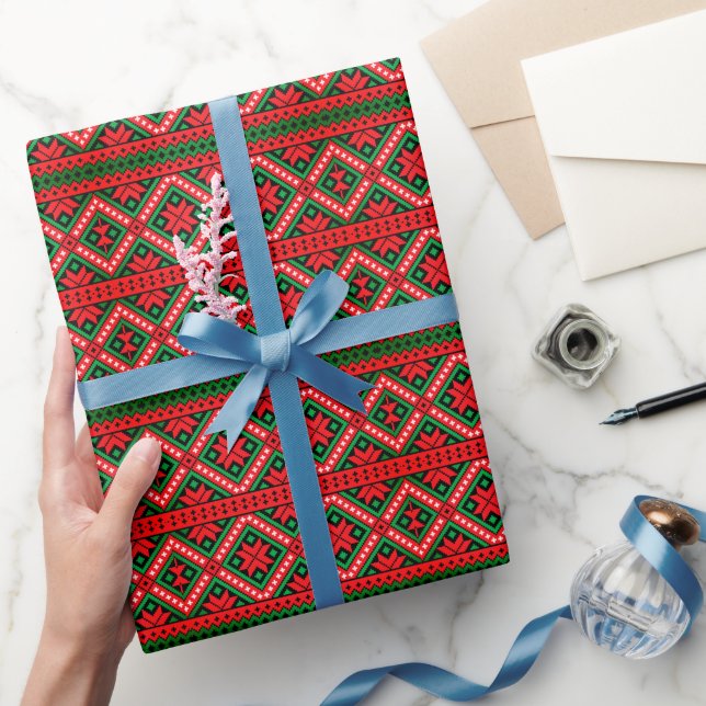 Grün-Rot-Weihnachts-Strick Geschenkpapier (Schenken)
