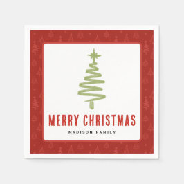 Grün & Rot Weihnachtsbaum Winter Familienurlaub Serviette