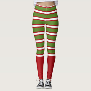 Grün Rot & Weiß geschichtete Streifen Festlich Fei Leggings