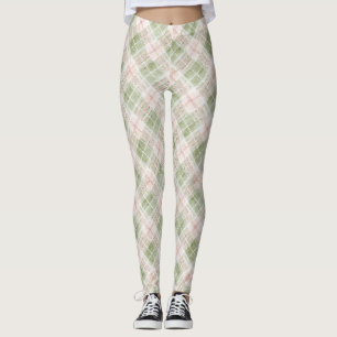 Grün Röte Pink Kariert Gestreift Leggings