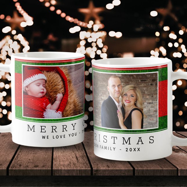 Grün rote Weihnachtsfamilie FotoCollage Kaffeetasse (Von Creator hochgeladen)