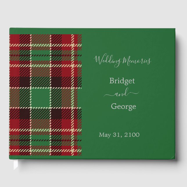 grün Rustic Scottish Tartan Wedding Gästebuch (Vorderseite)