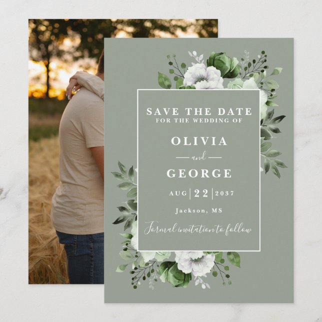 Grün Rustikales Foto mit Blumenzwiebeln Save The Date (Vorne/Hinten)