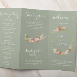 Grün Sage Tri-fold floral Hochzeitsprogramm Flyer