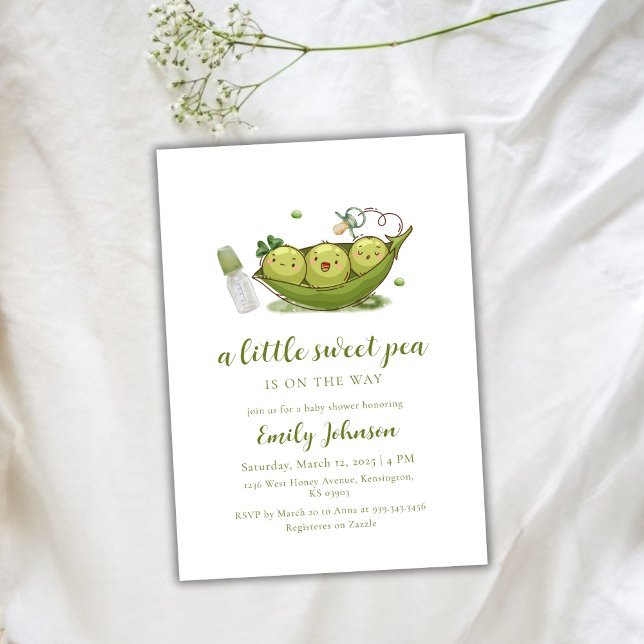 Grün Schnuller süße Erbse in Pod-Kinderdusche Einladung (Sage Green Pacifier Sweet Pea In Pod Baby Shower Invitation)