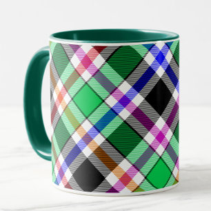 Grün Schwarz Bunt Flanell Karo Tartan Tasse