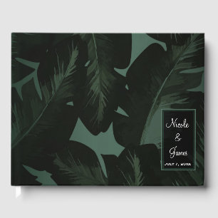 Grün & Schwarz Chic Tropische Blätter Hochzeit Gästebuch