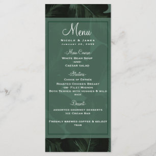 Grün & Schwarz Chic Tropische Blätter Hochzeitsmen Menükarte