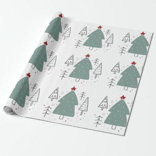 Grün schwarz illustriertes Weihnachten Geschenkpapier