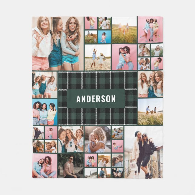 Grün Schwarz kariert moderne minimale Pampas 34 Fo Fleecedecke (Vorderseite)