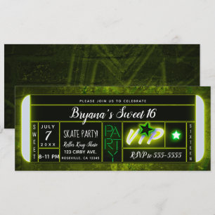 Grün & Schwarz Licht Glow Geburtstagsfeier Ticket Einladung