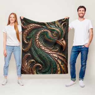 Grün Schwarz Orange Mosaik Phönix 3D Fleecedecke