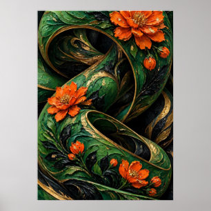 Grün Schwarz Orange Mosaik Phönix 3D Poster