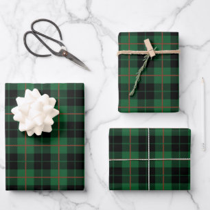Grün Schwarz Rot Tartan Karo Büffel Karo Uhr Geschenkpapier Set