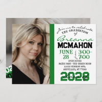 Grün, Schwarz und Weiß Abschluss 2 Foto Einladung