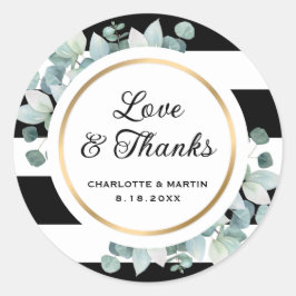 Grün Schwarz und Weiß gestreifte Hochzeitskleber Runder Aufkleber