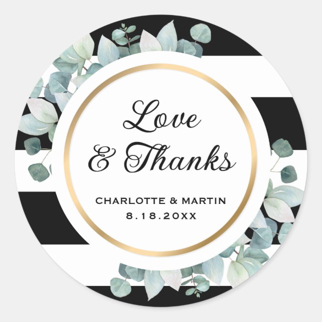 Grün Schwarz und Weiß gestreifte Hochzeitskleber Runder Aufkleber (Vorderseite)