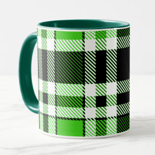 Grün Schwarz Weiß Flanell Karomuster Design Tasse