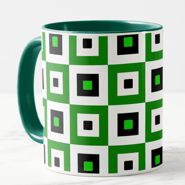 Grün Schwarz Weiß Karierte Quadrate Muster Tasse (Von Creator hochgeladen)