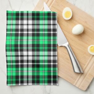 Grün Schwarz Weiß Kariertes Tartan Muster Design Geschirrtuch
