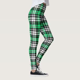 Grün Schwarz Weiß Kariertes Tartan Muster Design Leggings