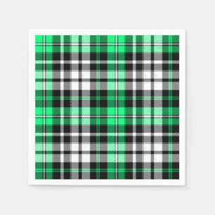Grün Schwarz Weiß Kariertes Tartan Muster Design Serviette