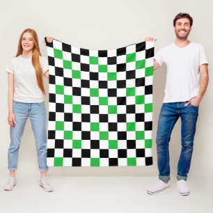 Grün Schwarz Weiß Karomuster Design Fleecedecke