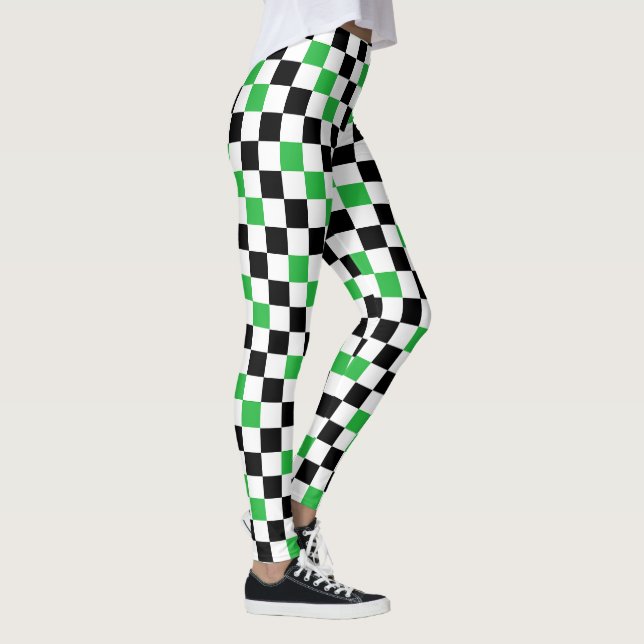 Grün Schwarz Weiß Karomuster Design  Leggings (Rechts)